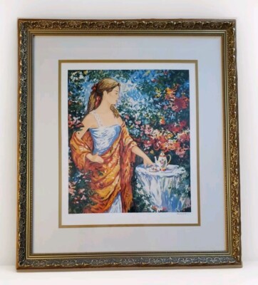 Igor Semeko Signed Serigraph Art Print Gold Gesso Wood Frame COA 24.5'' x 27.5''