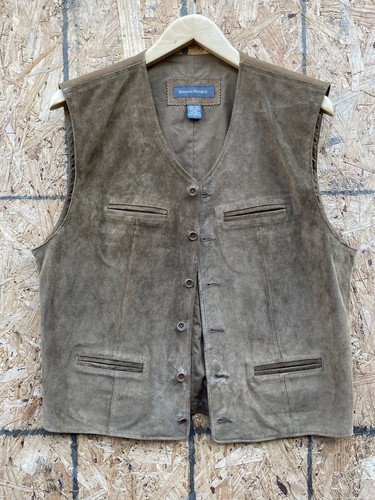 Gilet safari équestre boutonné vintage années 1990 Banana Republic Western marron daim L