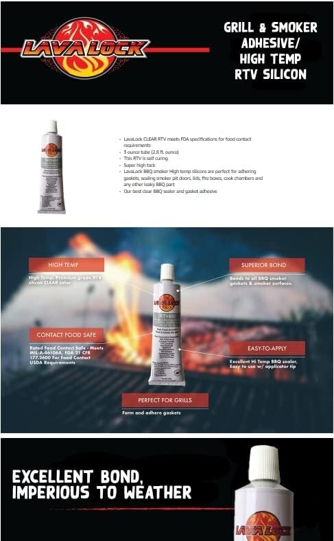 LavaLock® Food Safe BBQ Grade Adhesive Grill Smoker High Temp RTV clear
