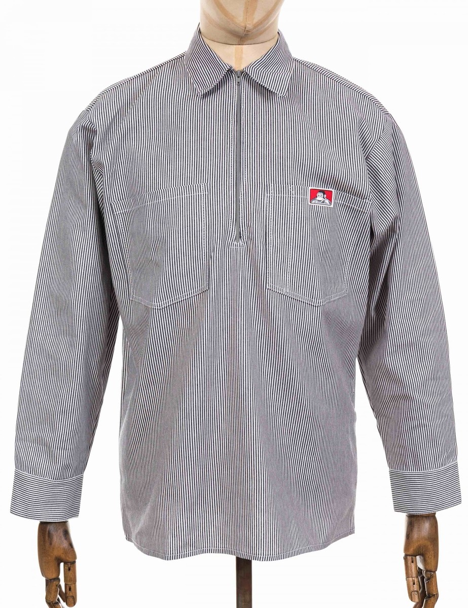 Ben Davis Men's Half Zip Long Sleeve Work Shirt - Hickory Stripe
