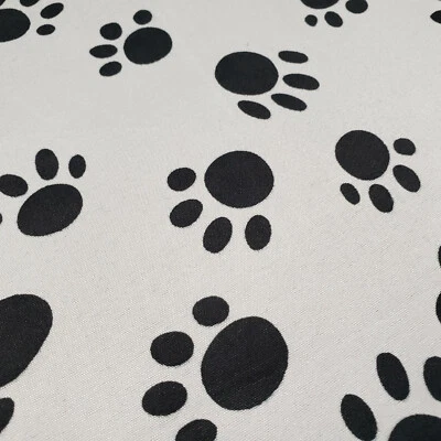 Puppy Paw Print Black White Cotton Poly Fabric 58" By The Yard Dog Animal Track - Image 1 of 4
