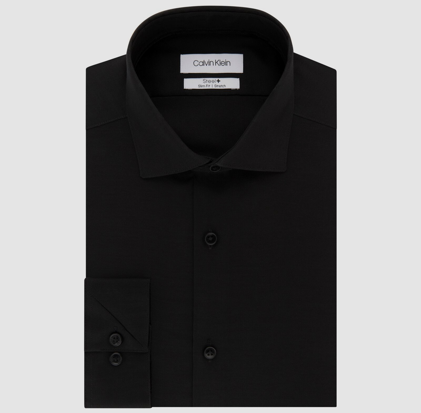 Men Slim-Fit Black Stretch Long-Sleeve 