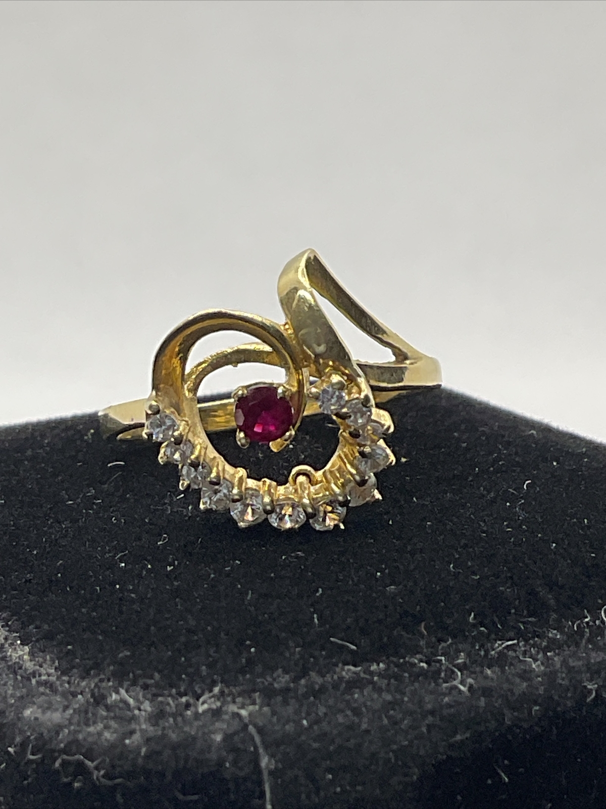 ELEGANT Solid 14K Yellow Gold Created Ruby & Whit… - image 15
