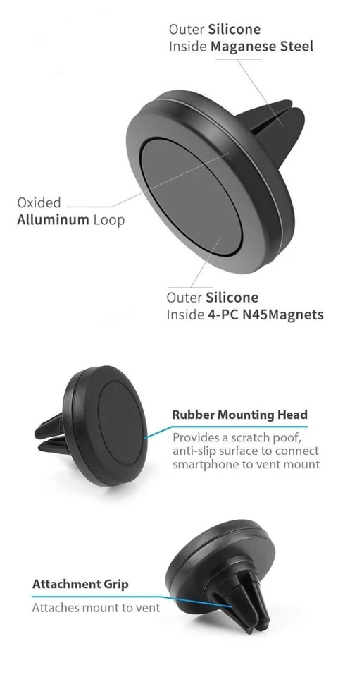 2X Soporte magnético de ventilación de aire para montaje en automóvil Soporte para teléfono celular GPS para teléfono 7 Plus 6S 6 Foto 3 de 3