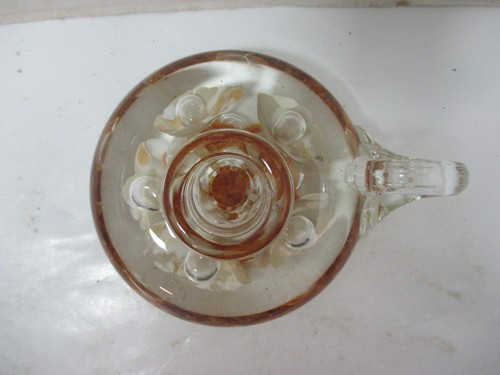Joe St.Clair Blown Glass Candlestick Candle Stick Holder - Amber / White Flowers - Picture 2 of 9