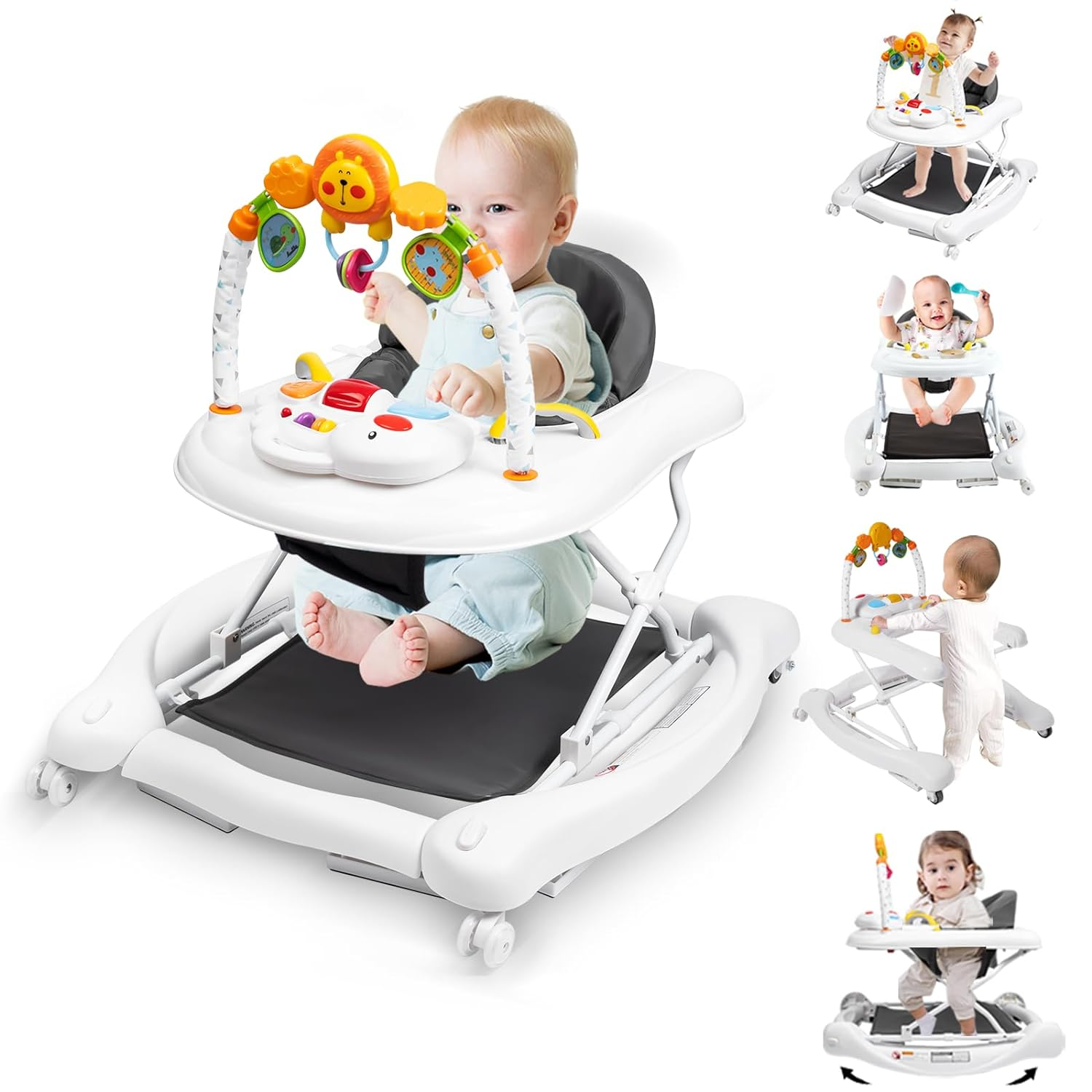 5-In-1 Baby Walker, Baby Walkers for Boys Girls 6-18 Months, Foldable Activity W