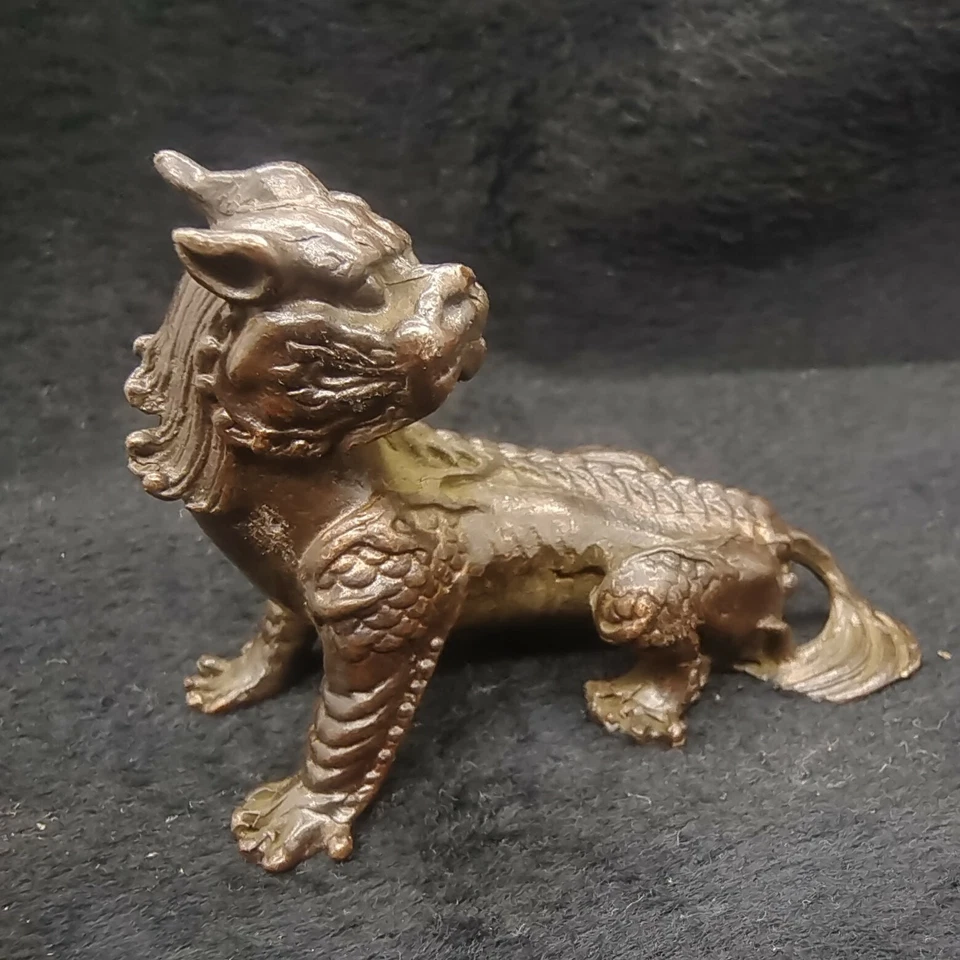 Antiguo adorno chino de estatua de té de unicornio de bronce para mascotas Foto 3 de 4