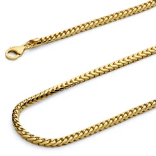 Wellingsale 14k Yellow Gold Solid 3mm Franco Chain Necklace