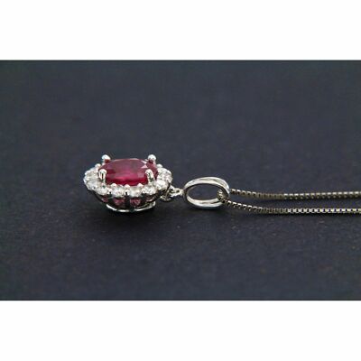 Collier En Or Blanc 18k Avec Rubis Et Diamants Naturels - Bijou Précieux Neuf Avec étiquettes - Idée Cadeau