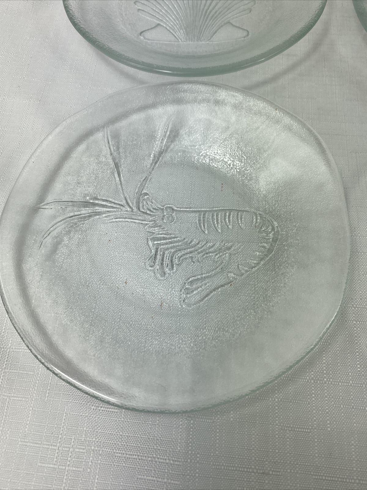 Set (4) Marine Clear Glass Appetizer Plates BEACH SEA clam lobster