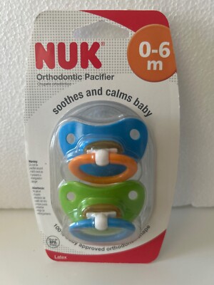 2 Pack Nuk Orthodontic Pacifiers Blue & Green Design 0-6 Months New