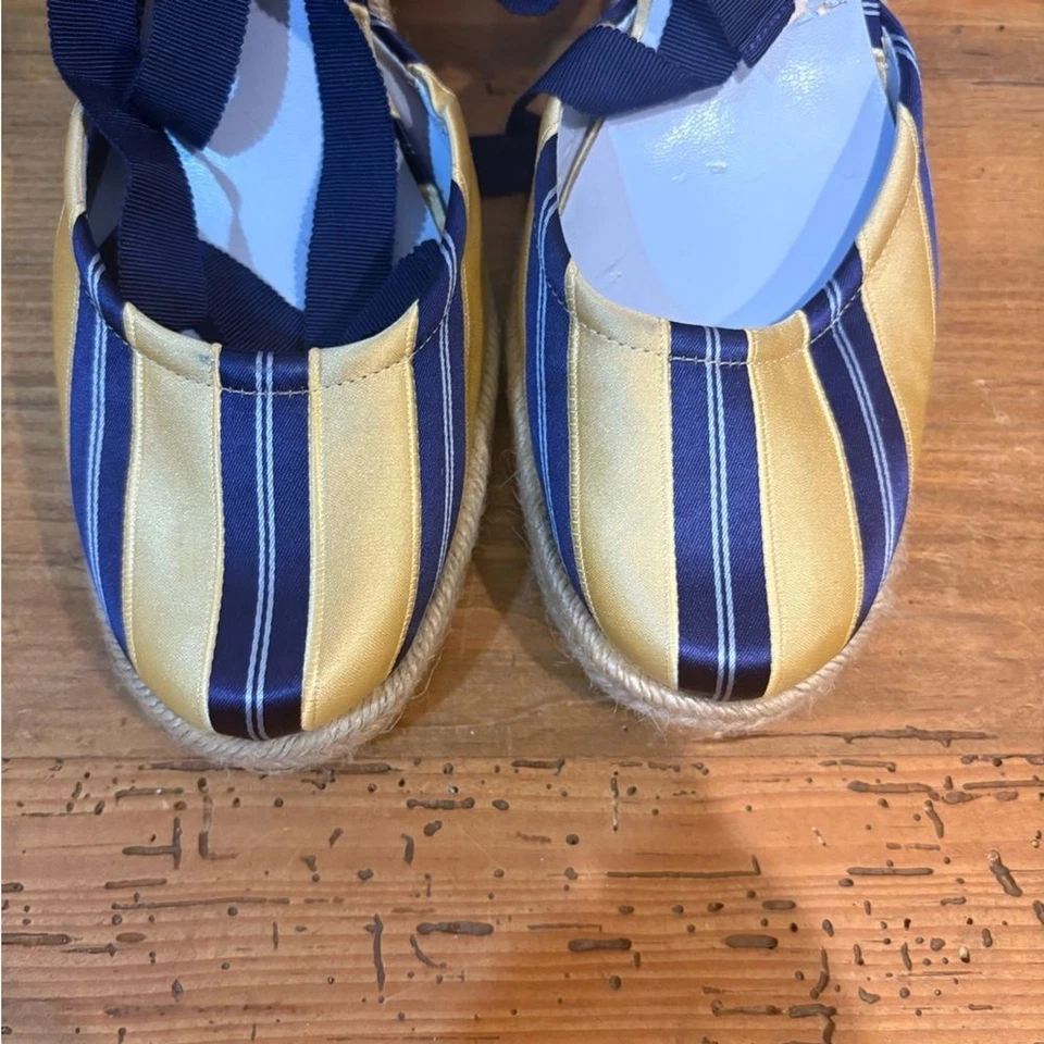 De colección Y2K RARO Satén Rayas Amarillo Con Cordones Nine West Alpargatas Coqueta Foto 3 de 4