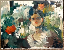 Surrealism Female Figure Modern Portrait Oil On Canvas Original Signed 14x18