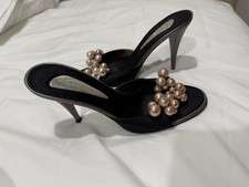 Guiseppe Zanotti Heels Size 37.5 / 7 Pink Pearl Black Satin Mule RARE