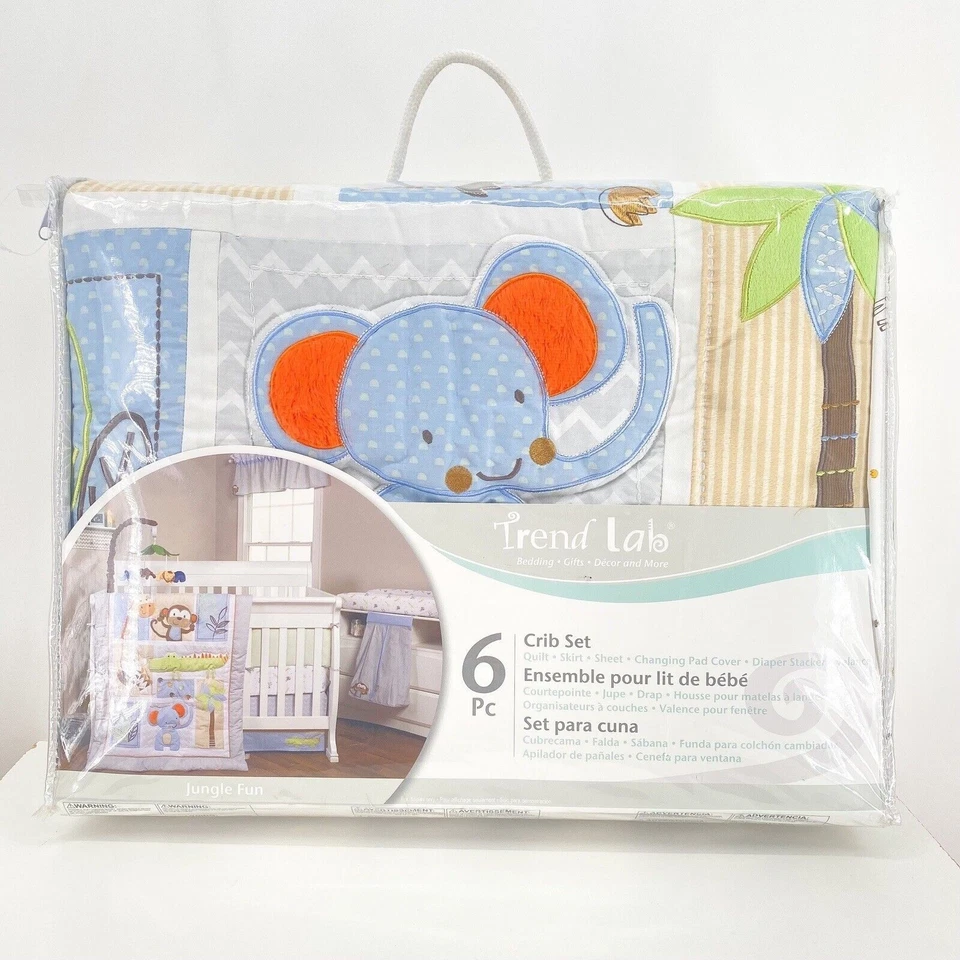 Trend Lab Jungle Fun Juego de 6 Piezas Ropa de Cama para Cuna Edredón Reversible Falda Almohadilla NUEVO Foto 2 de 4