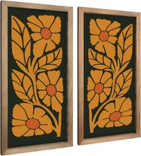 2Pcs Mid Century Modern Wall Decor, 15.7X7.9In Wooden Floral Abstract Wall Art,