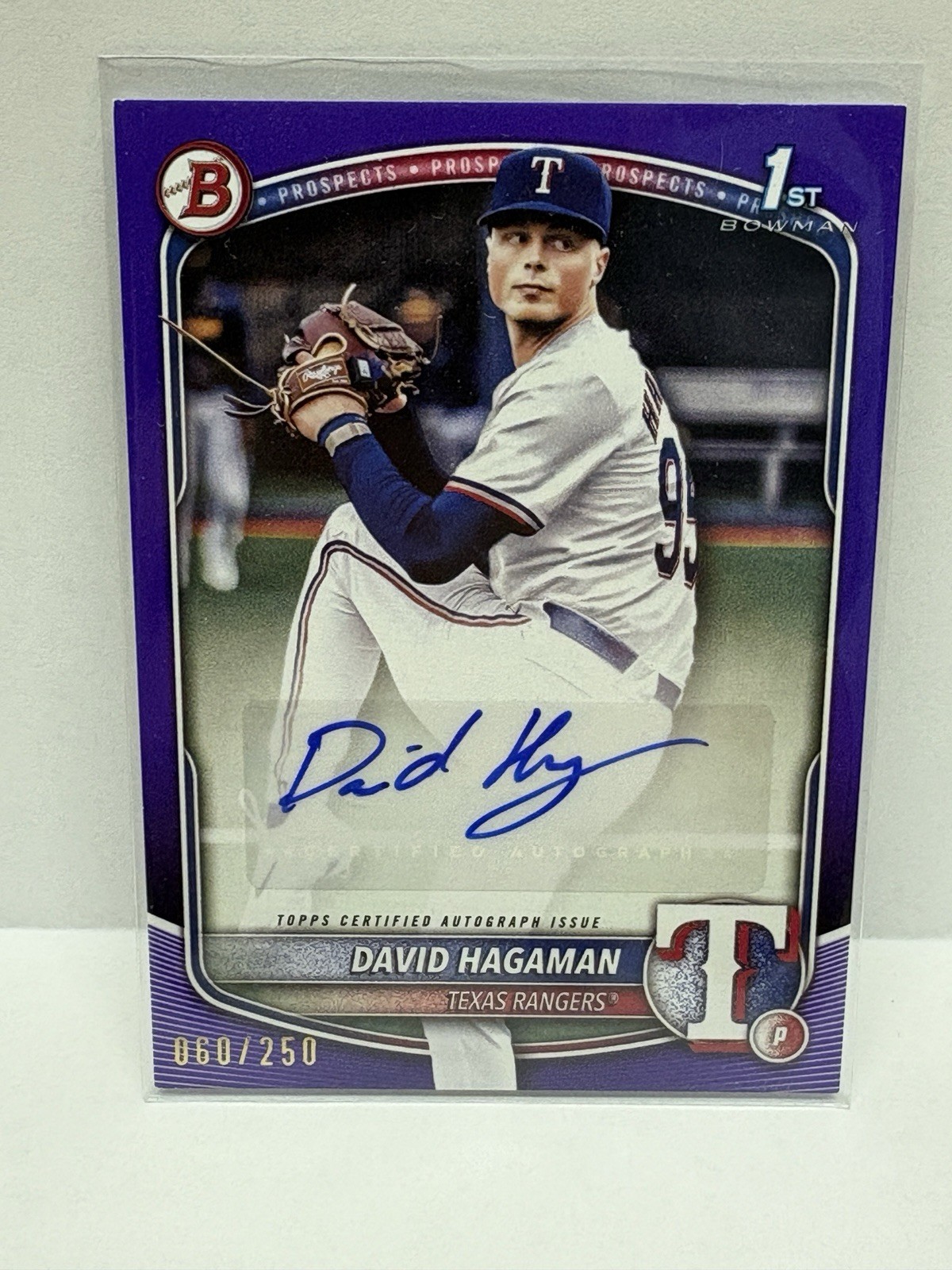 2025 Bowman 1st Prospect David Hagaman Purple Auto /250 #BPA-DH Rangers