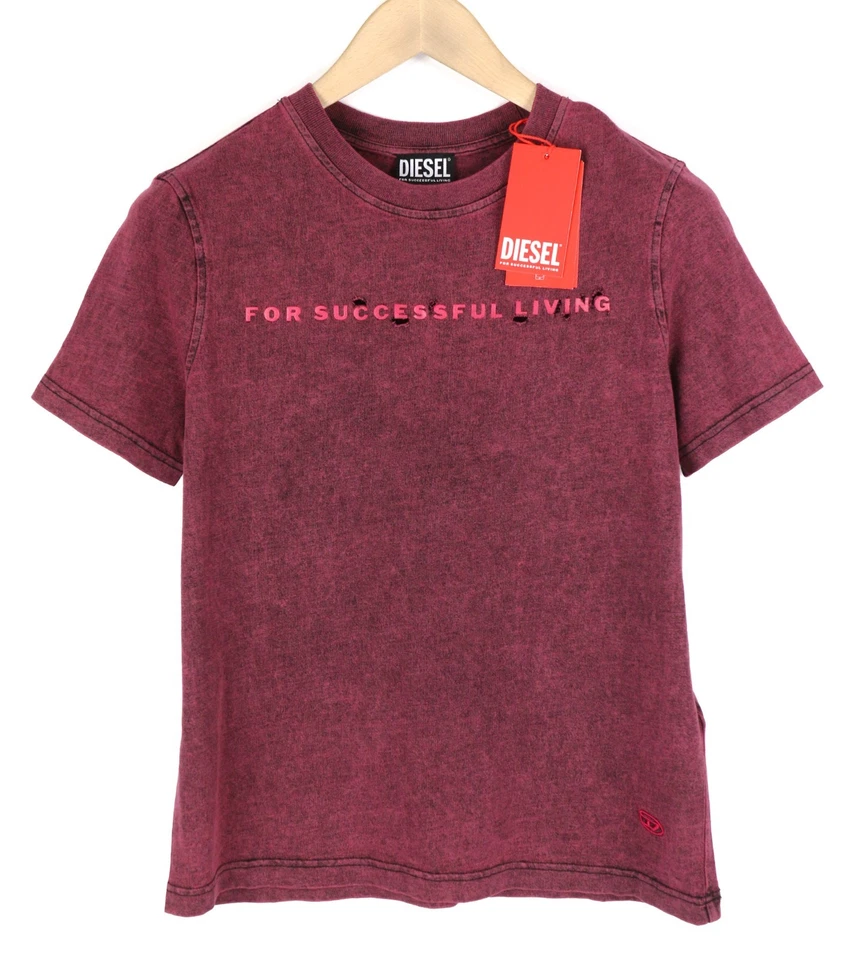 DIESEL T-Reg-E4 Women's T-Shirt L Burgundy Crew Collar Short Sleeve RRP125 - Image 4 of 4