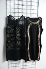 2 x Womens Mixed Metallic Trim Bodycon Party Dress Bundle - Black - Size 14 (j21