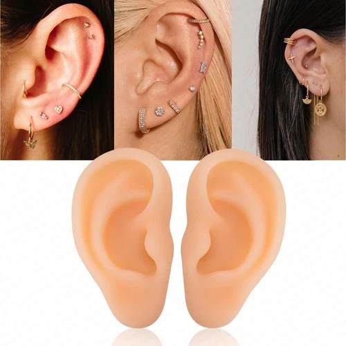 2PCS Realistic Silicone Ear Models â€“ Soft Left & Right Fake Ears for Piercing image 3