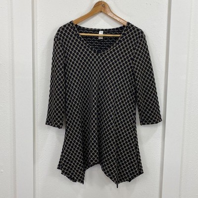 Thomas & Olivia T/O Women's Tunic Top Small Black Brown Dot 3/4 Sleeve Blouse
