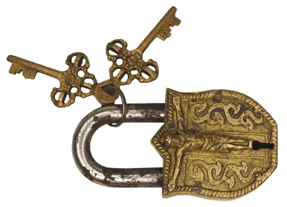 Candado de latón hecho a mano estilo antiguo con cerradura de puerta de seguridad con forma de Señor Jesucristo Foto 3 de 4