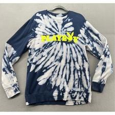 Camicia Playboy Uomo Tg L Tie Dye Blu Bianco Giallo Neon Logo Grafica