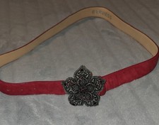 NWT Express Vibrant Red Belt with Ornate Floral Buckle Size Large 78