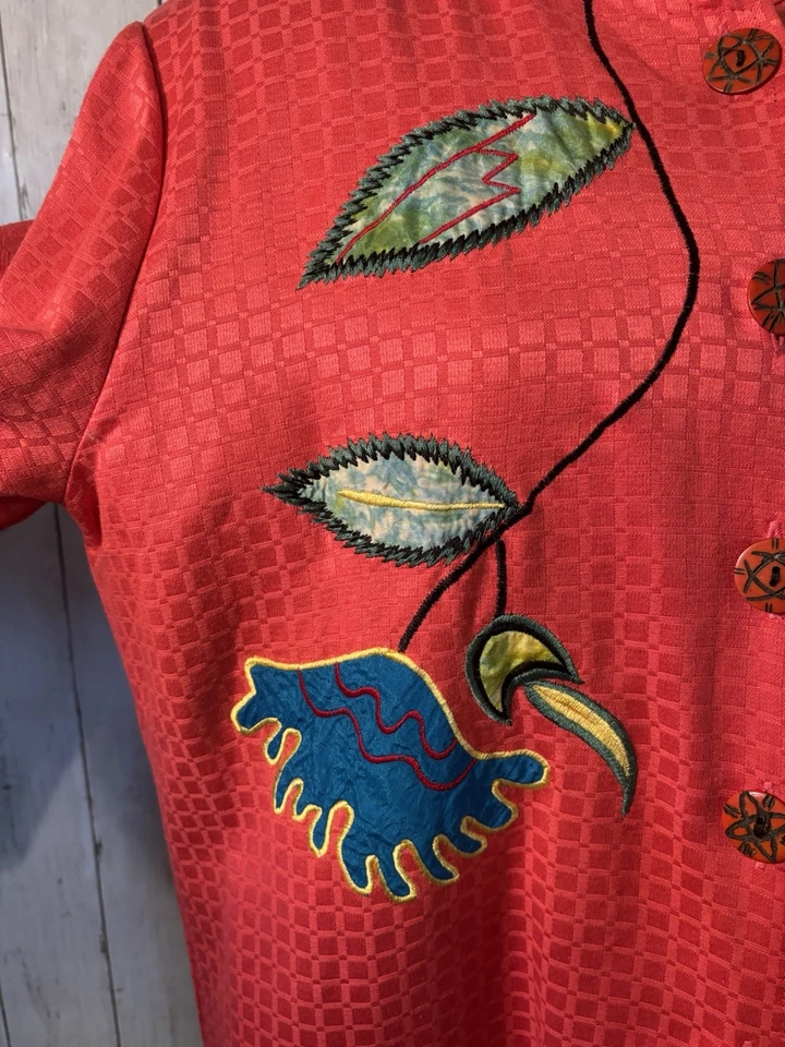 Vtg Alex Kim Coral Jacket SZ XL Floral Embroidery Artsy Funky Phoebe Buffay - Image 2 of 4