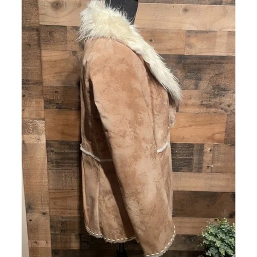 Giacca di pelle Guess vintage anni 90 Penny Lane punto frusta boho cappotto pelliccia sintetica y2k - Foto 3 di 6