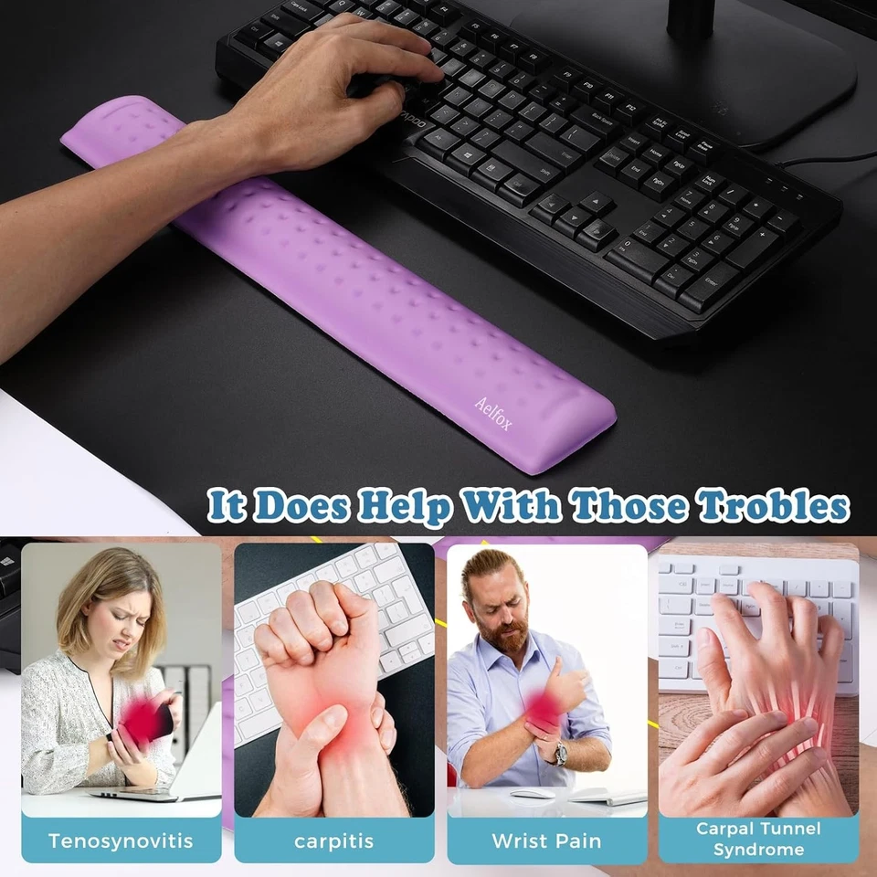 Juego de reposamuñecas de espuma viscoelástica para teclado y ratón almohadilla de soporte ergonómica púrpura Foto 3 de 4