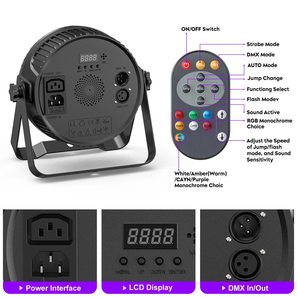 140W Par Lights 14LED Stage Light DMX RGBW 4 IN 1 DJ Disco Party Lighting Effect - Image 4 of 4