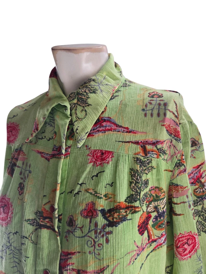 Vestido Feminino Vintage Grande Vintage Verde Anos 70 Boho Western Camisa Botão de Pressão - Imagem 4 de 4