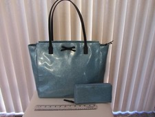 Kate Spade Blue Sparkle Mavis St. Taden Tote & Matching Neda Wallet