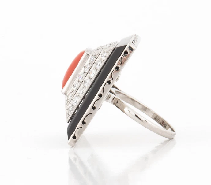 Anillo vintage Art Deco hecho a mano diseño rectangular piedras multicolores en plata 935 Foto 3 de 4