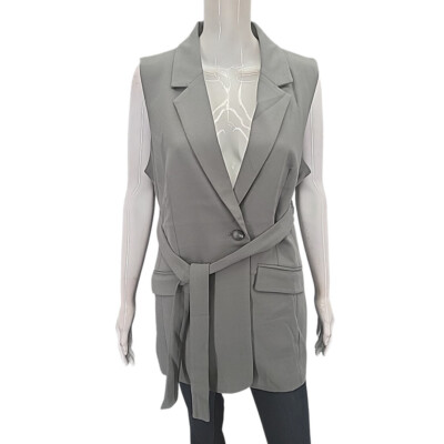 Kate and Mallory Women's Work Office Business Belted Vest Large Size Gray Jacket