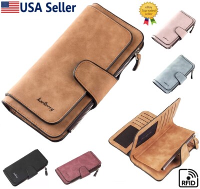 Womens Wallet Leather Wallet Long Clutch RFID Card Holder Purse Handbag Gift