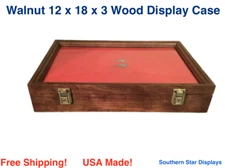Walnut Wood Display Case 12 x 18 x 3 for Arrowheads Knifes Collectibles & More