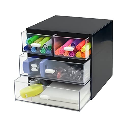 Black Plastic 4-Drawer Desk Organizer with Storage Box for Office Use