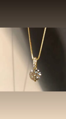 Round Cubic Zirconia Eternity Necklace 18  Chain Gold Solitaire Bridal  NEW