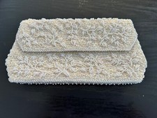 Lovely Vintage Du Barry Beaded Clutch; Evening Bag- Off White Pearlescent Sequin