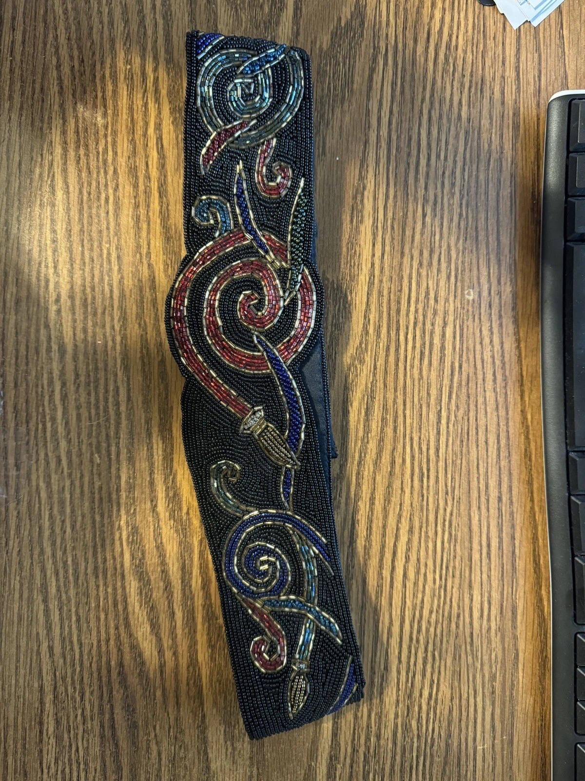 Ceinture noire perles vintage années 1980 Christian Dior 
