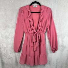 Show Me Your Mumu Dress Womens XS Pink Long Sleeve Ruffle Tier Addy Tie Boho