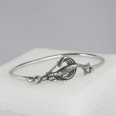 Mermaid on Wave Cuff Bracelet Solid 0.925 Sterling Silver Made in USA