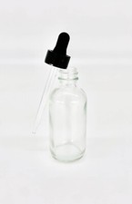 2oz CLEAR Boston Glass Bottle with Glass Eye Dropper- New  2pack