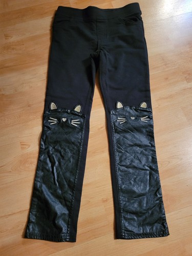 365 Kids Girls Size 7 Black Stretch Pull On Pants Cat Face