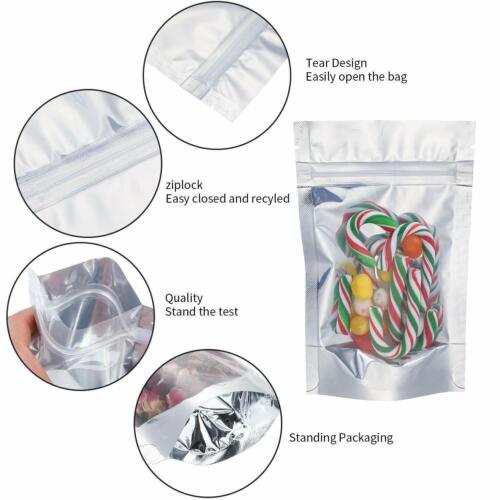 Resealable Clear Silver Stand Up Foil Mylar Zip Lock Heat Seal Food Bags Pouch - Picture 9 of 12