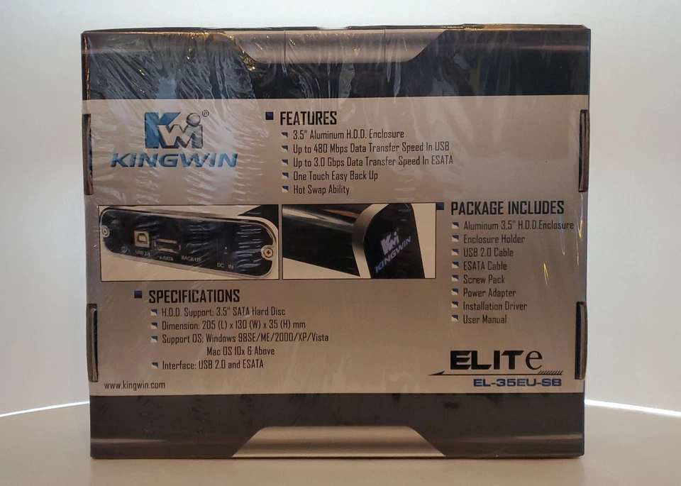 Kingwin Elite 3.5" Enclosure w/ One Touch Back Up and USB 2.0 + ESATA Combo - Image 2 of 3