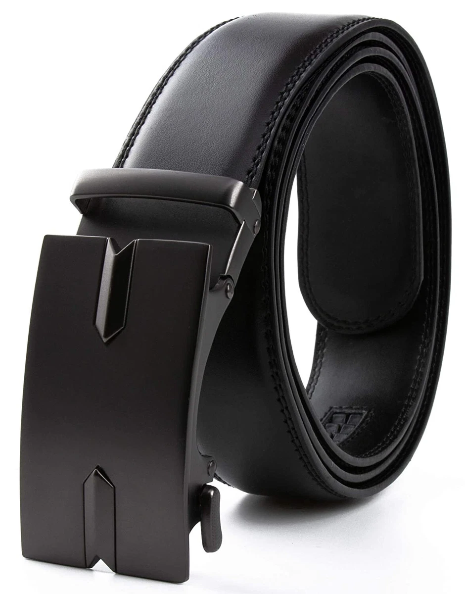 Men s Genuine Leather Auto Lock Buckle Belt Free Size Black eBay