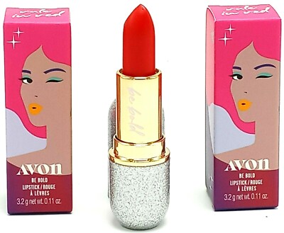 2X Avon Be Bold Lipstick .11oz RULE IN RED 3.2g Creamy Matte Color FBF291